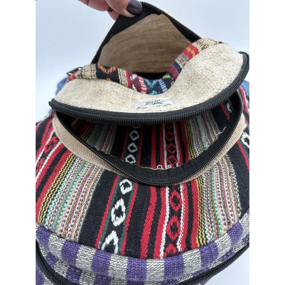 Himalayan Hemp Backpack THC Free Made in Nepal Striped Boho Woven Rasta Bag‎